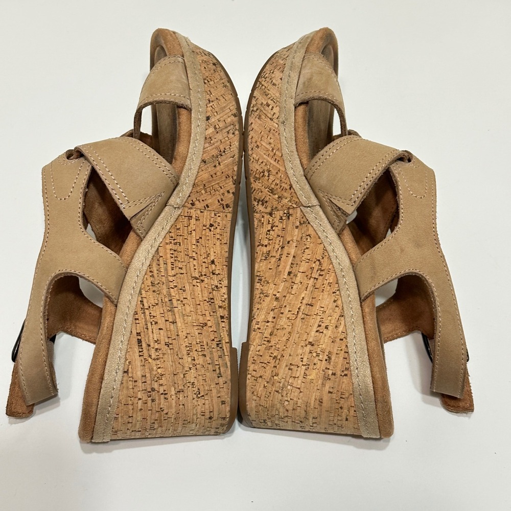 Clarks Womens Eleri Rae Leather Criss Cross Shoes Size 9 Cork Wedge Heel Sandals - Picture 7 of 13